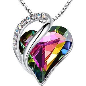 Women's Pendant Love Heart Crystal Adjustable Chain Rainbow Plated Necklace